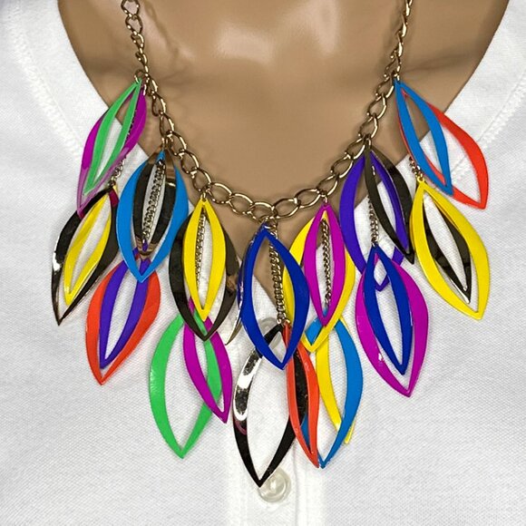 Colorful Shapes On A Faux Gold Adjustable Chain‎ With A Lobster Claw Clasp - Picture 8 of 10